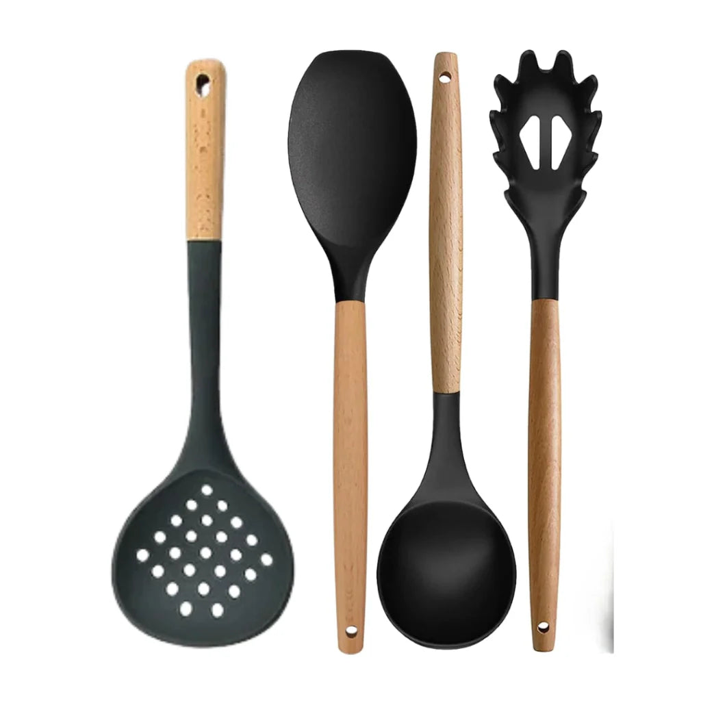 4-Piece Silicone & Wooden Utensil Set | Kitchen